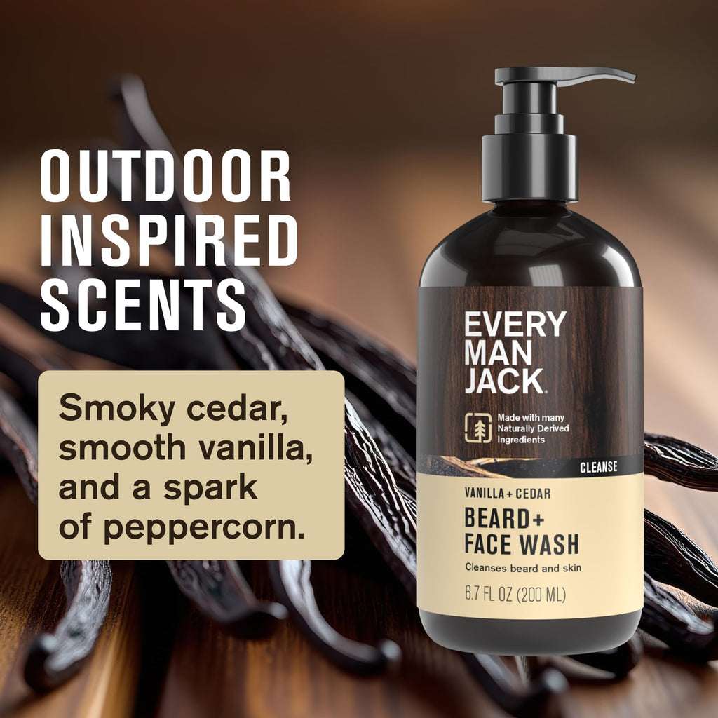 Every Man Jack Beard + Face Wash – Vanilla & Cedar, 6.7 fl oz, 2-Pack