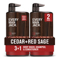 Every Man Jack Cedar + Red Sage Hydrating 3-in-1 All Over Wash – Body Wash, Shampoo & Conditioner (2 Pack)