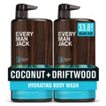 Every Man Jack Coconut + Driftwood Body Wash 2-Pack – Paraben, Phthalate & Dye Free, 33.8 fl oz