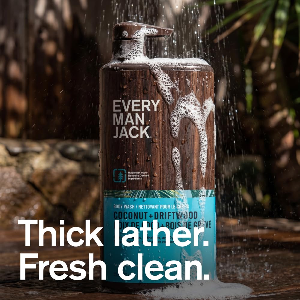 Every Man Jack Coconut + Driftwood Body Wash 2-Pack – Paraben, Phthalate & Dye Free, 33.8 fl oz