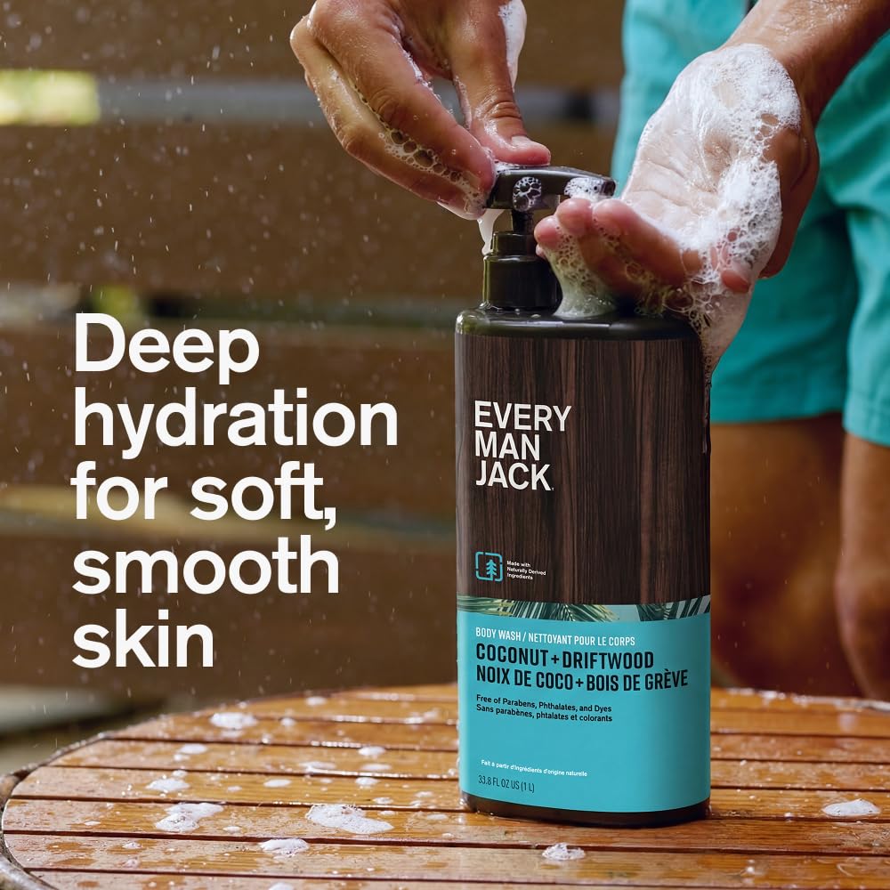 Every Man Jack Coconut + Driftwood Body Wash 2-Pack – Paraben, Phthalate & Dye Free, 33.8 fl oz