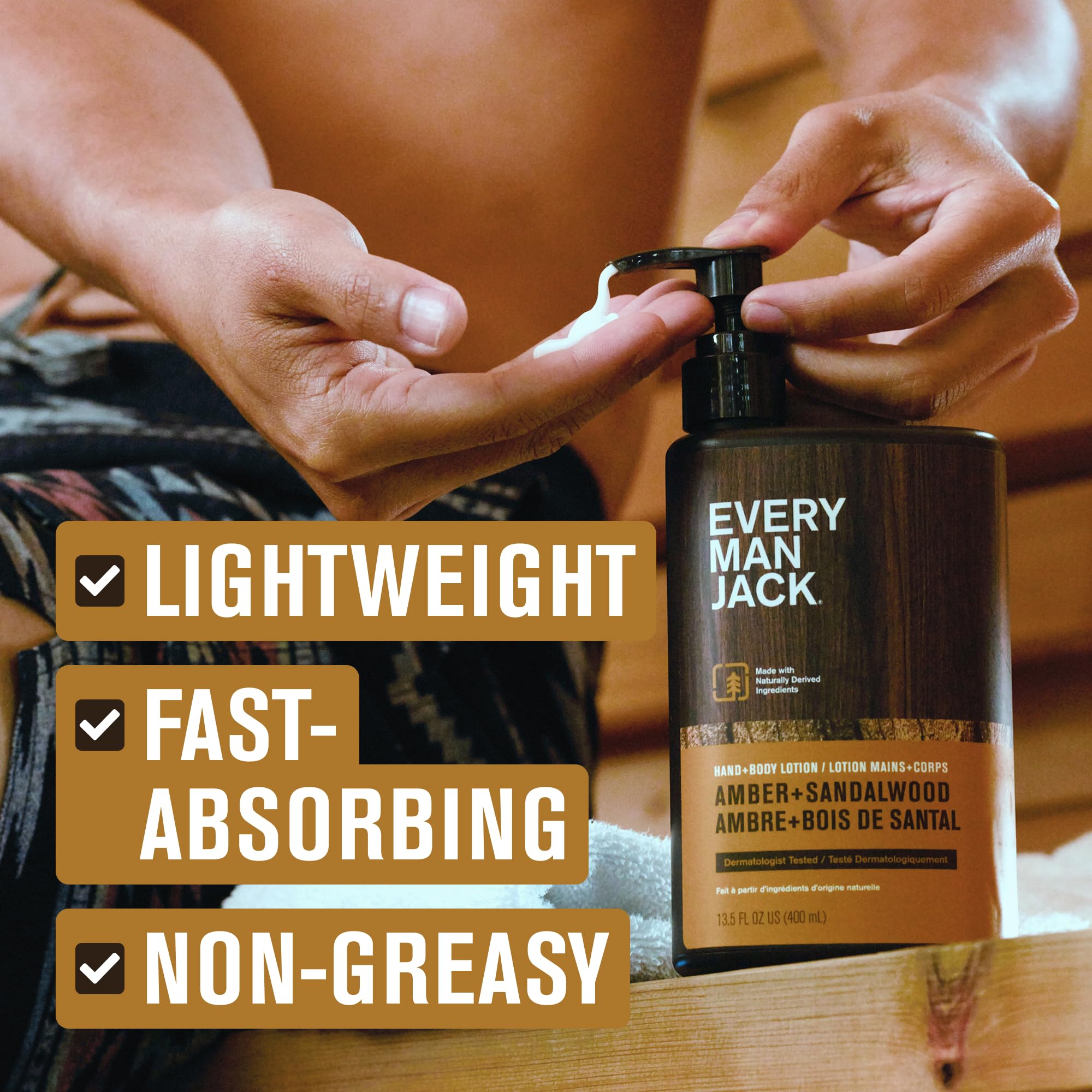 Every Man Jack Amber Sandalwood Lotion – Hypoallergenic, 13.5oz (2 Bottles)