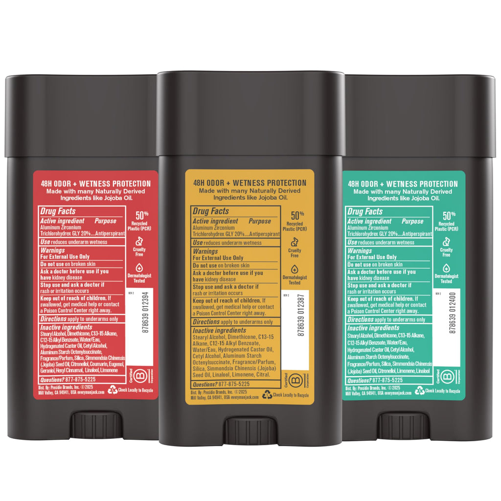 Every Man Jack Men’s Antiperspirant Deodorant Variety Pack – New Formula, Outdoor Scents, 48-Hour Protection (3 x 2.6 oz)