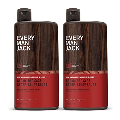 Every Man Jack Nourishing Cedar + Red Sage Body Wash – All Skin Types, Coconut & Glycerin – 24oz (2 Bottles)