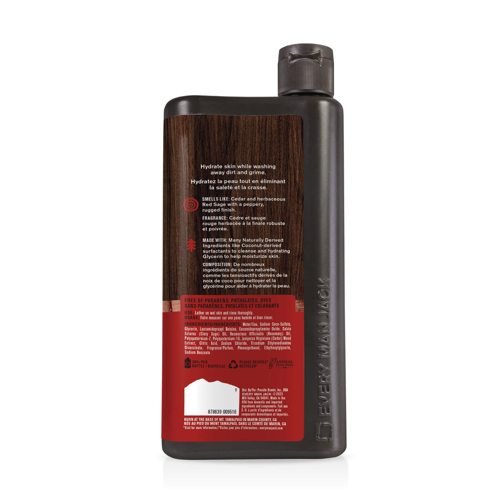 Every Man Jack Nourishing Cedar + Red Sage Body Wash – All Skin Types, Coconut & Glycerin – 24oz (2 Bottles)