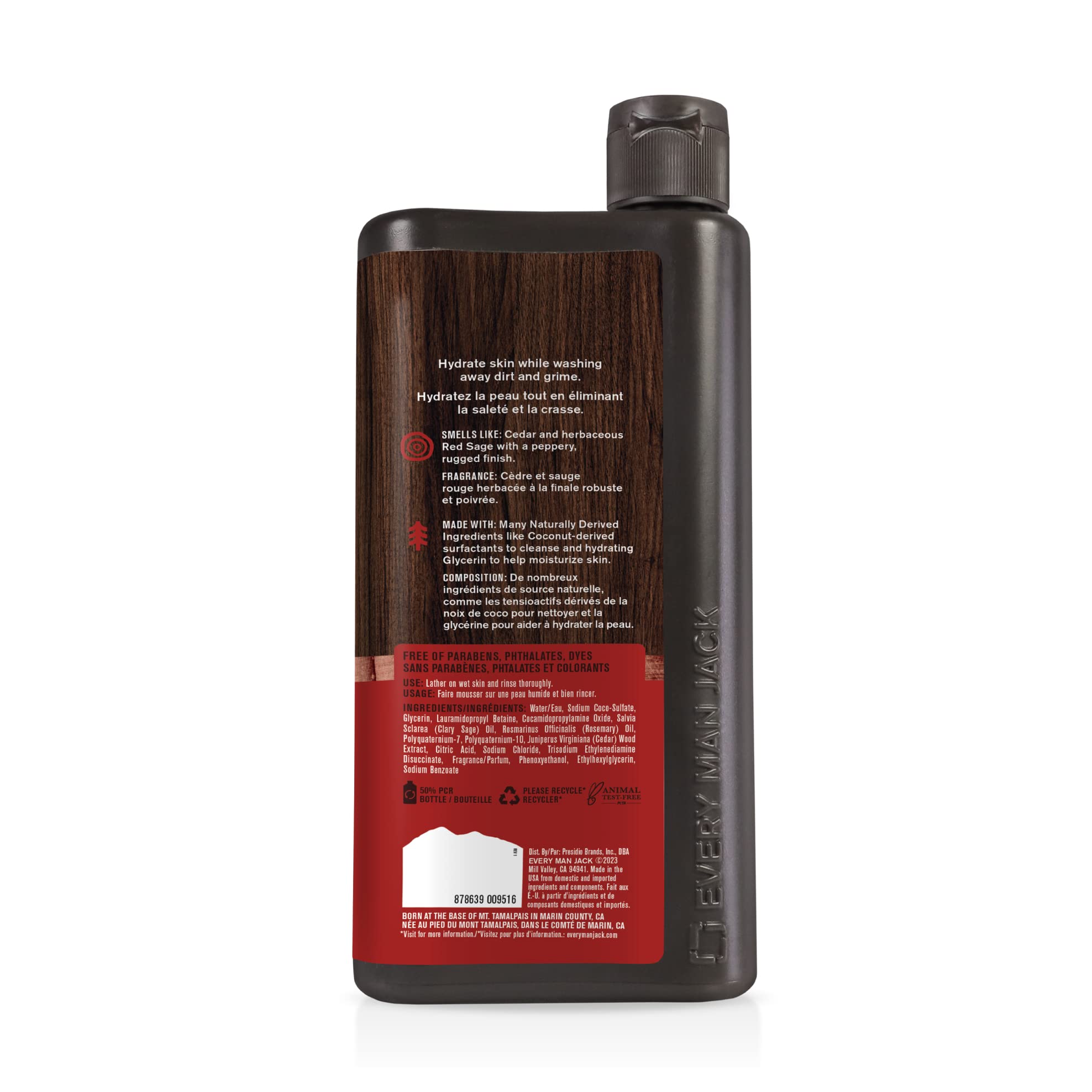 Every Man Jack Nourishing Cedar + Red Sage Body Wash – All Skin Types, Coconut & Glycerin – 24oz (2 Bottles)