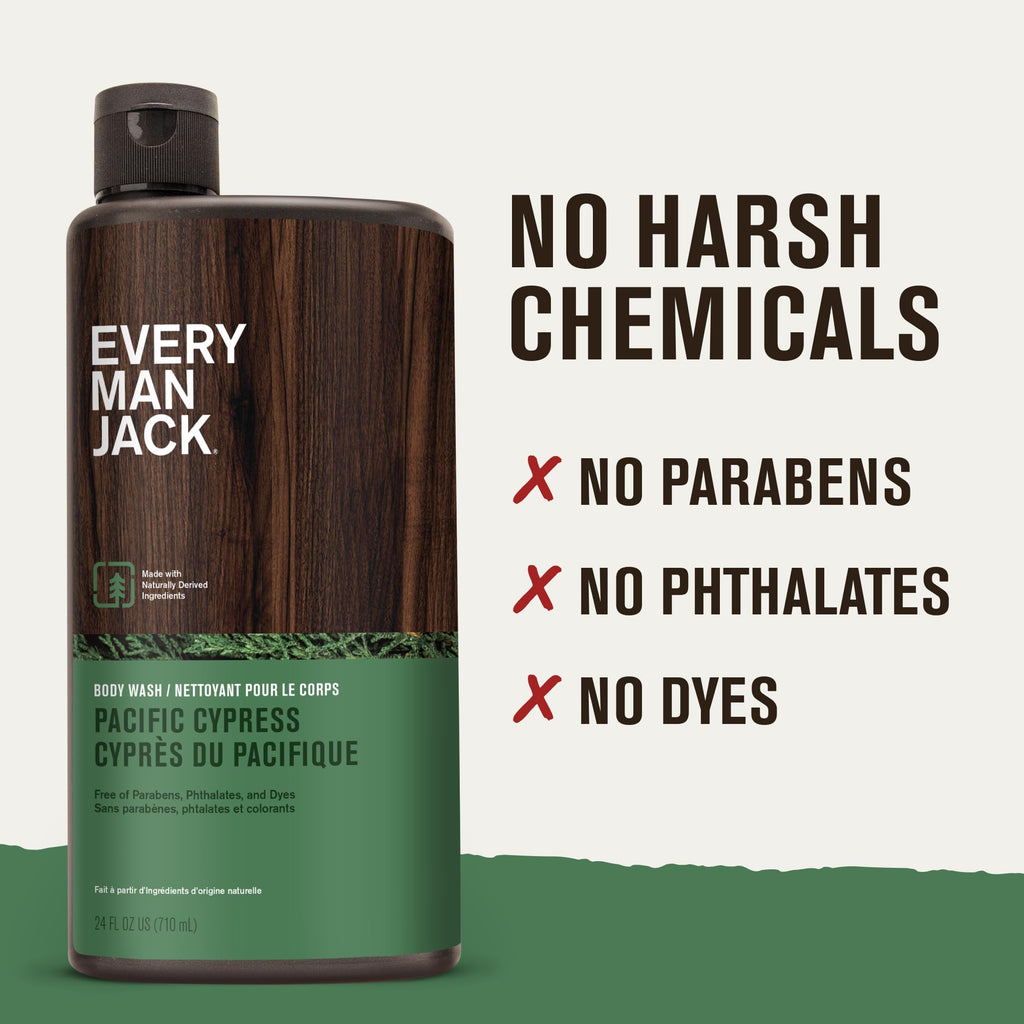 Every Man Jack Nourishing Pacific Cypress Body Wash for All Skin Types | Coconut & Glycerin Hydration | 24oz 2 Bottles