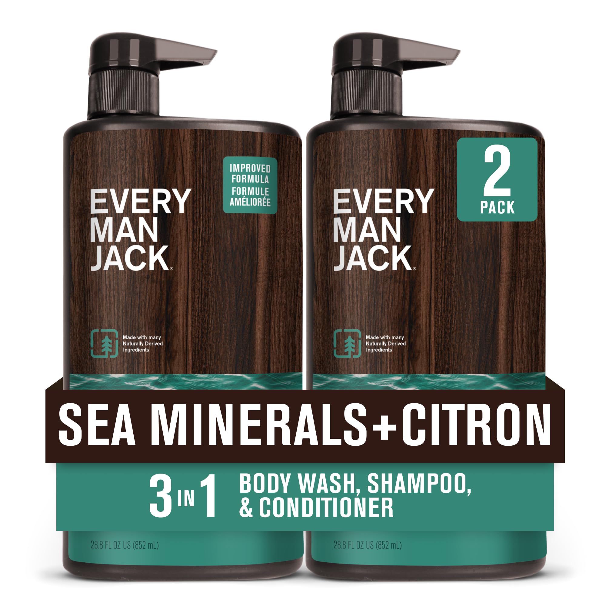 Every Man Jack Sea Minerals + Citron 3-in-1 Hydrating Wash – 28.8oz (2 Pack)