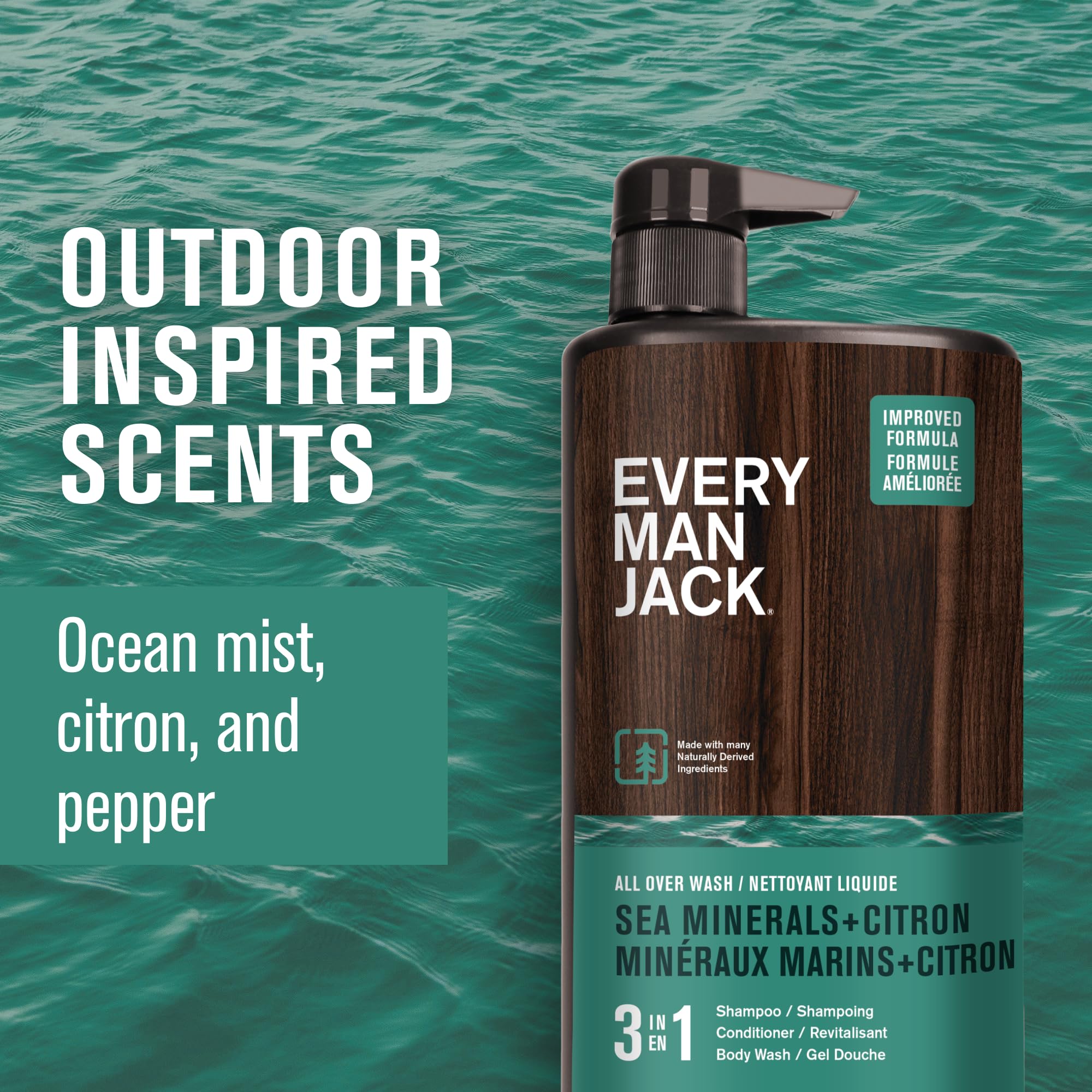 Every Man Jack Sea Minerals + Citron 3-in-1 Hydrating Wash – 28.8oz (2 Pack)
