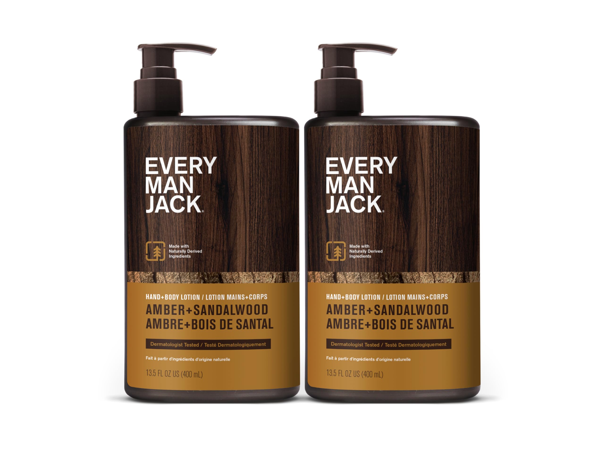 Every Man Jack Amber Sandalwood Lotion – Hypoallergenic, 13.5oz (2 Bottles)
