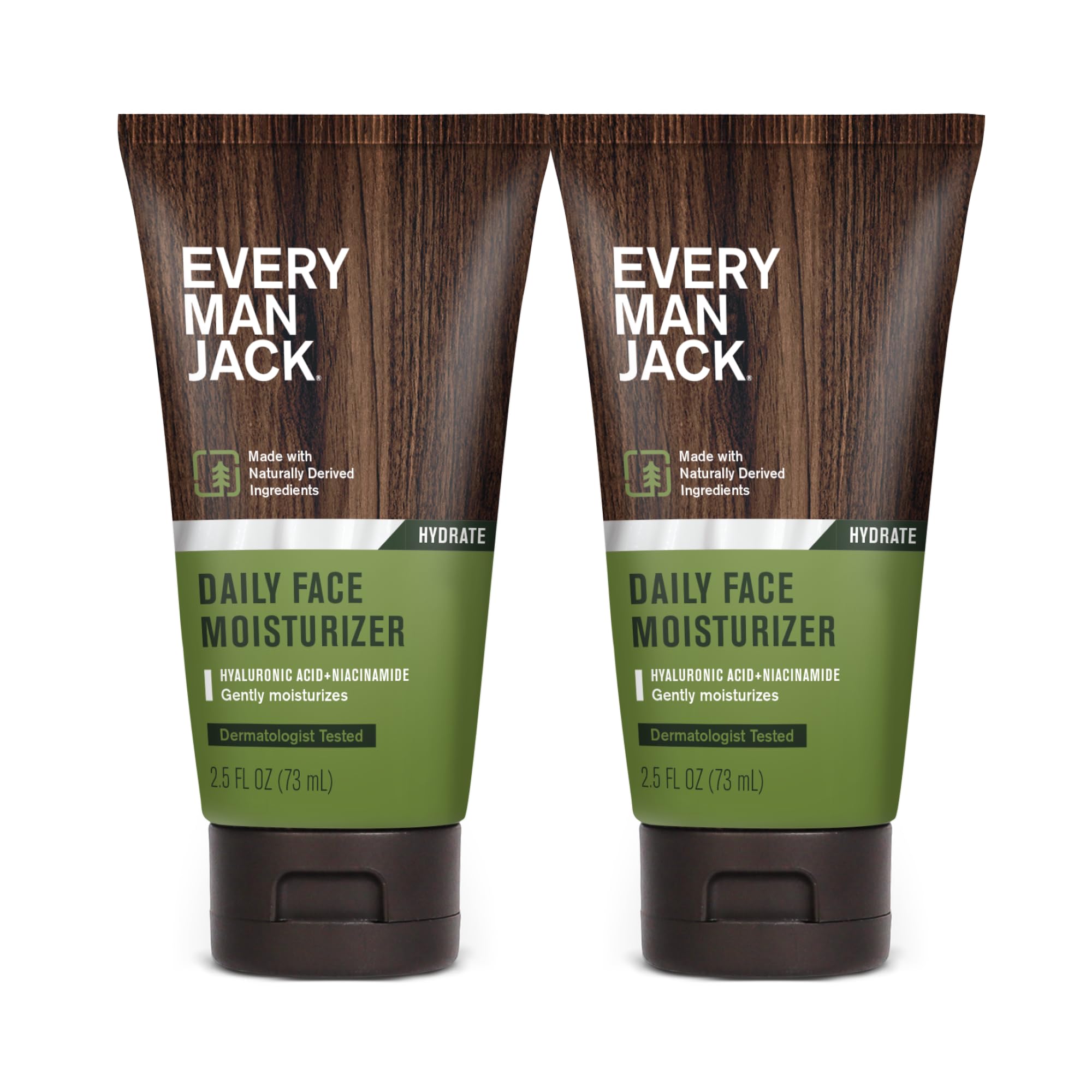 Every Man Jack Daily Face Lotion for Men – Hydration with HA, Aloe Vera & Niacinamide (2 x 2.5 oz)