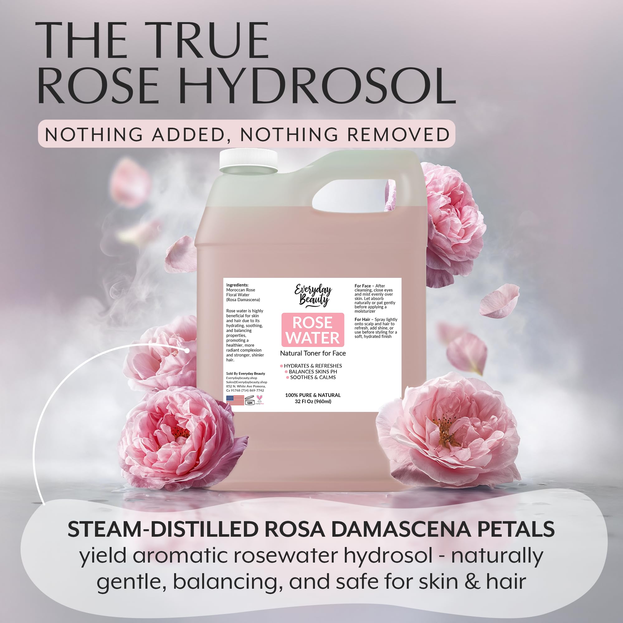Rose Water Facial Toner | 32oz Bulk, Alcohol-Free, Vegan & All Natural | Everyday Beauty