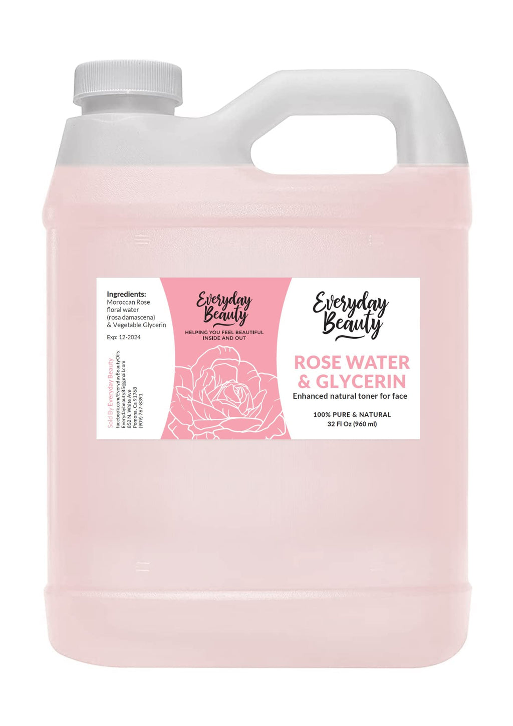 Everyday Beauty Rose Water & Glycerin Toner — 32oz Bulk, Alcohol-Free, Vegan