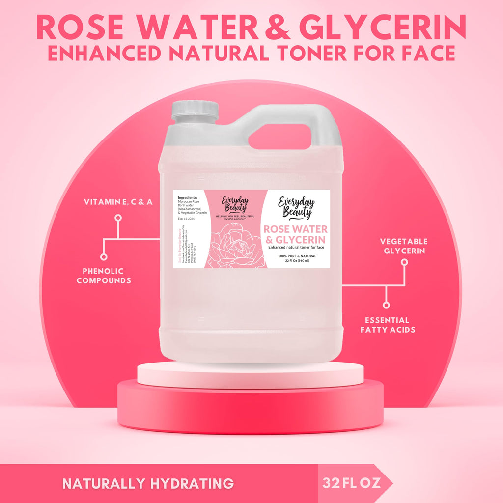 Everyday Beauty Rose Water & Glycerin Toner — 32oz Bulk, Alcohol-Free, Vegan