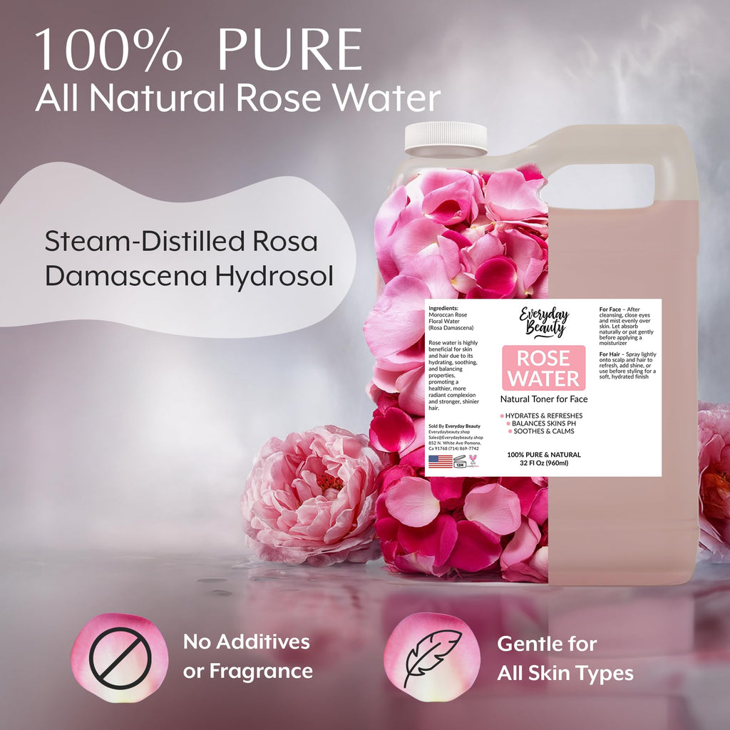 Rose Water Facial Toner | 32oz Bulk, Alcohol-Free, Vegan & All Natural | Everyday Beauty