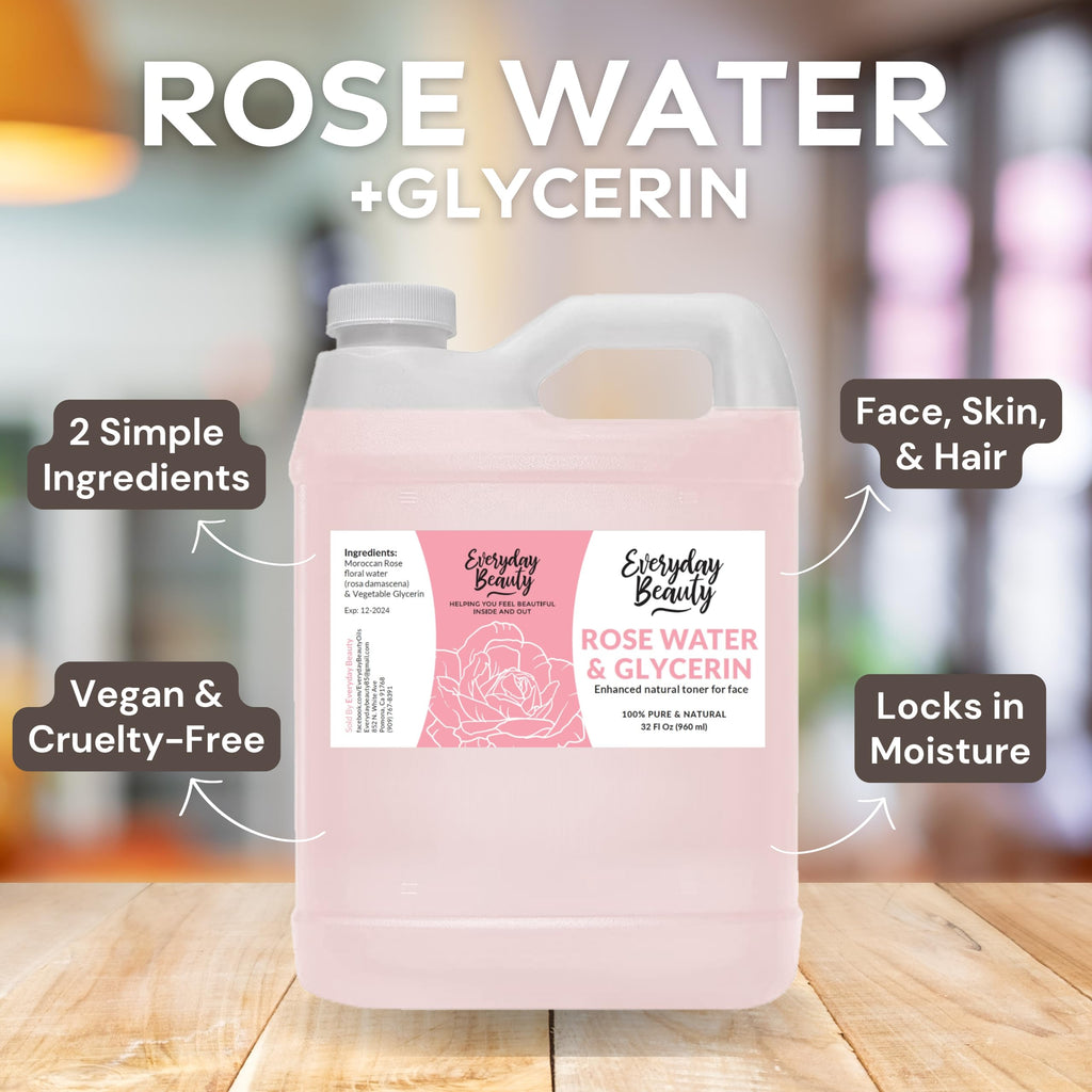 Everyday Beauty Rose Water & Glycerin Toner — 32oz Bulk, Alcohol-Free, Vegan