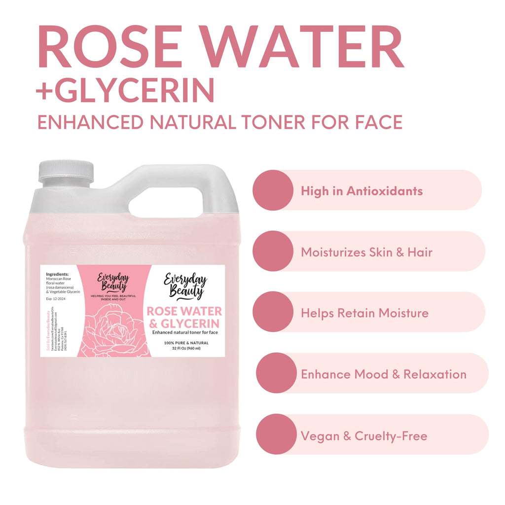Everyday Beauty Rose Water & Glycerin Toner — 32oz Bulk, Alcohol-Free, Vegan