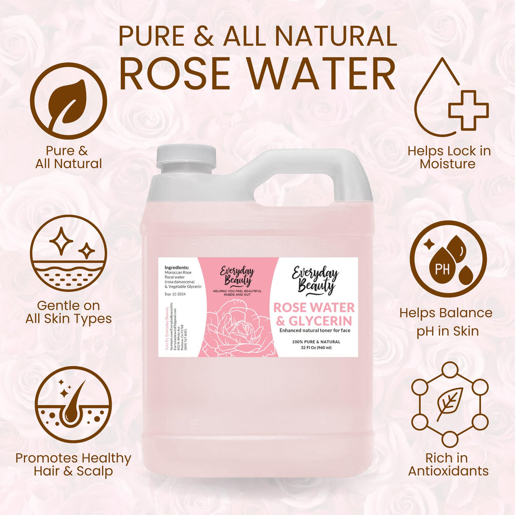 Everyday Beauty Rose Water & Glycerin Toner — 32oz Bulk, Alcohol-Free, Vegan