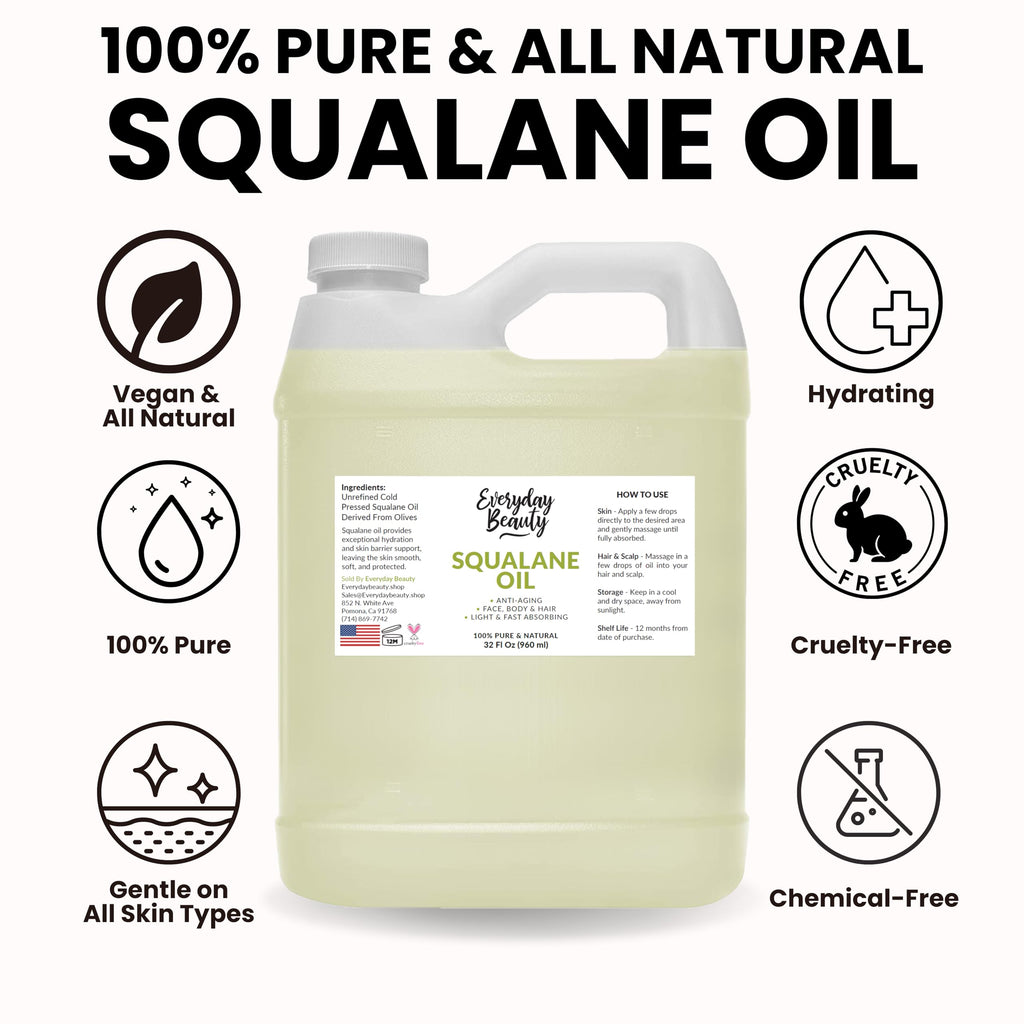Everyday Beauty Squalane Oil Bulk – 32 oz Pure Olive-Derived Facial & Hair Oil