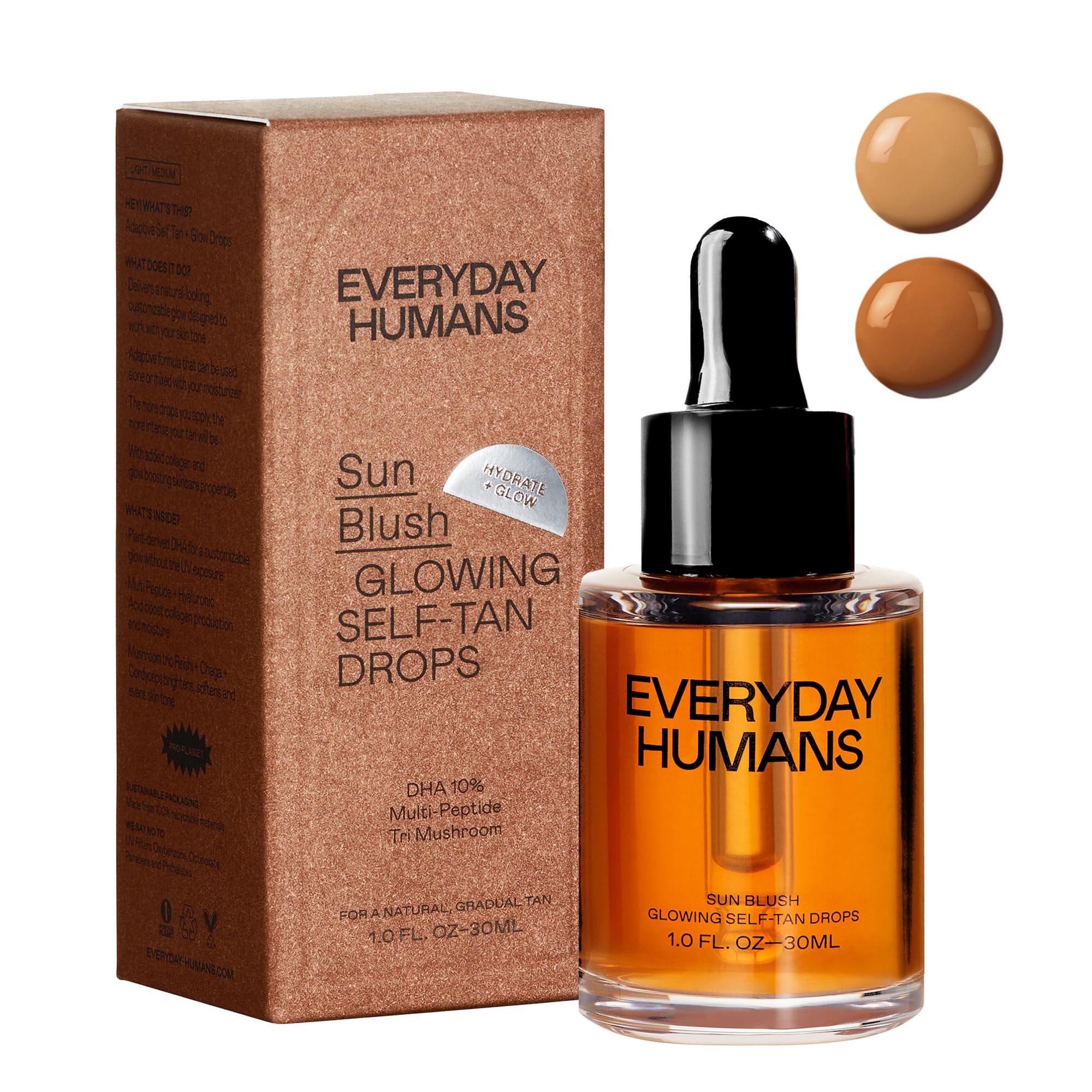 Everyday Humans Sun Blush Glowing Self Tanning Drops – Fragrance Free, Australian Made 1.0 fl oz