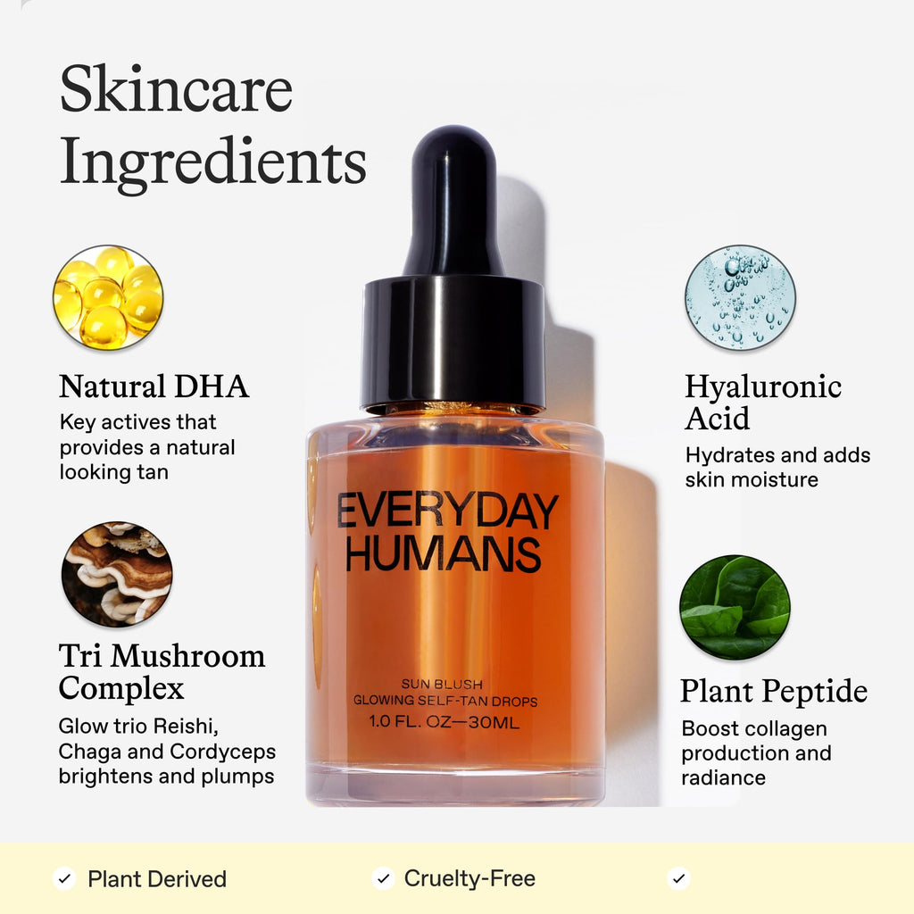 Everyday Humans Sun Blush Glowing Self Tanning Drops – Fragrance Free, Australian Made 1.0 fl oz