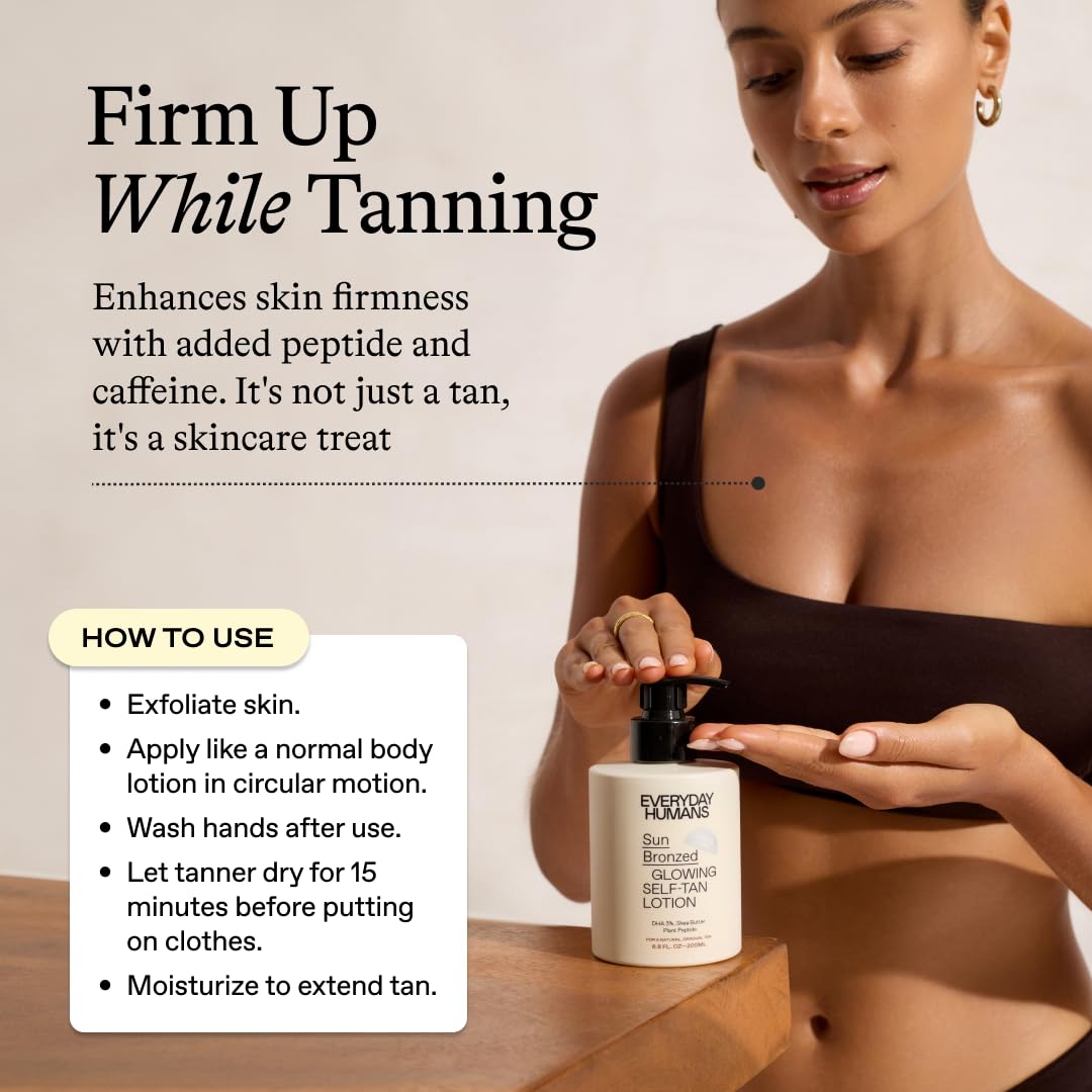 Everyday Humans Sun Bronzed Gradual Self Tanner Lotion – Australian Made with Peptides, 6.8 oz