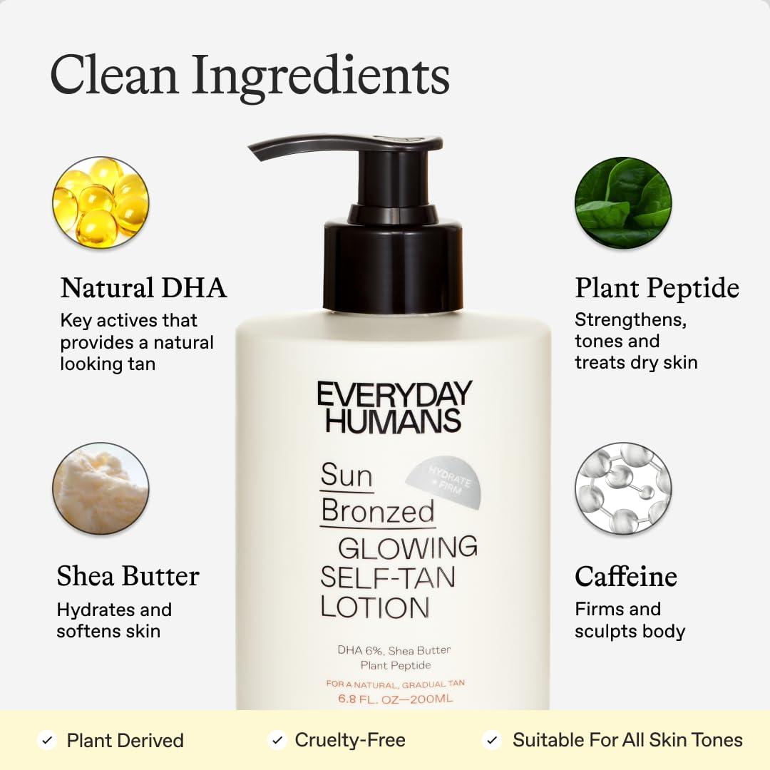 Everyday Humans Sun Bronzed Gradual Self Tanner Lotion – Australian Made with Peptides, 6.8 oz