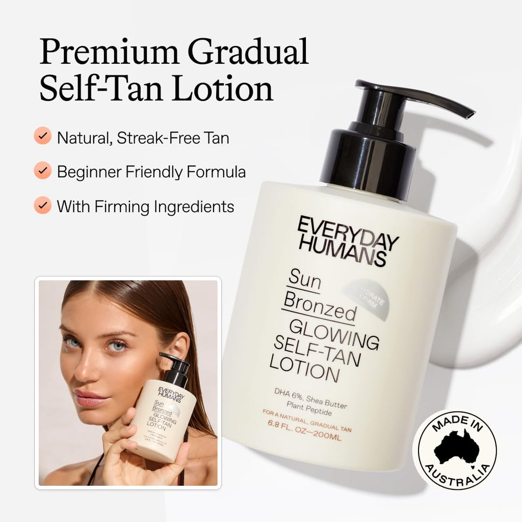 Everyday Humans Sun Bronzed Gradual Self Tanner Lotion – Australian Made with Peptides, 6.8 oz