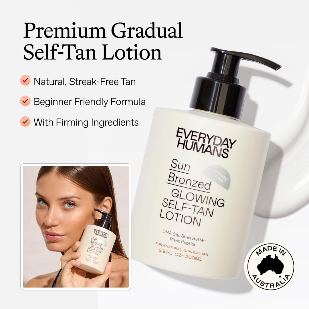 Everyday Humans Sun Bronzed Gradual Self Tanner Lotion – Australian Made with Peptides, 6.8 oz