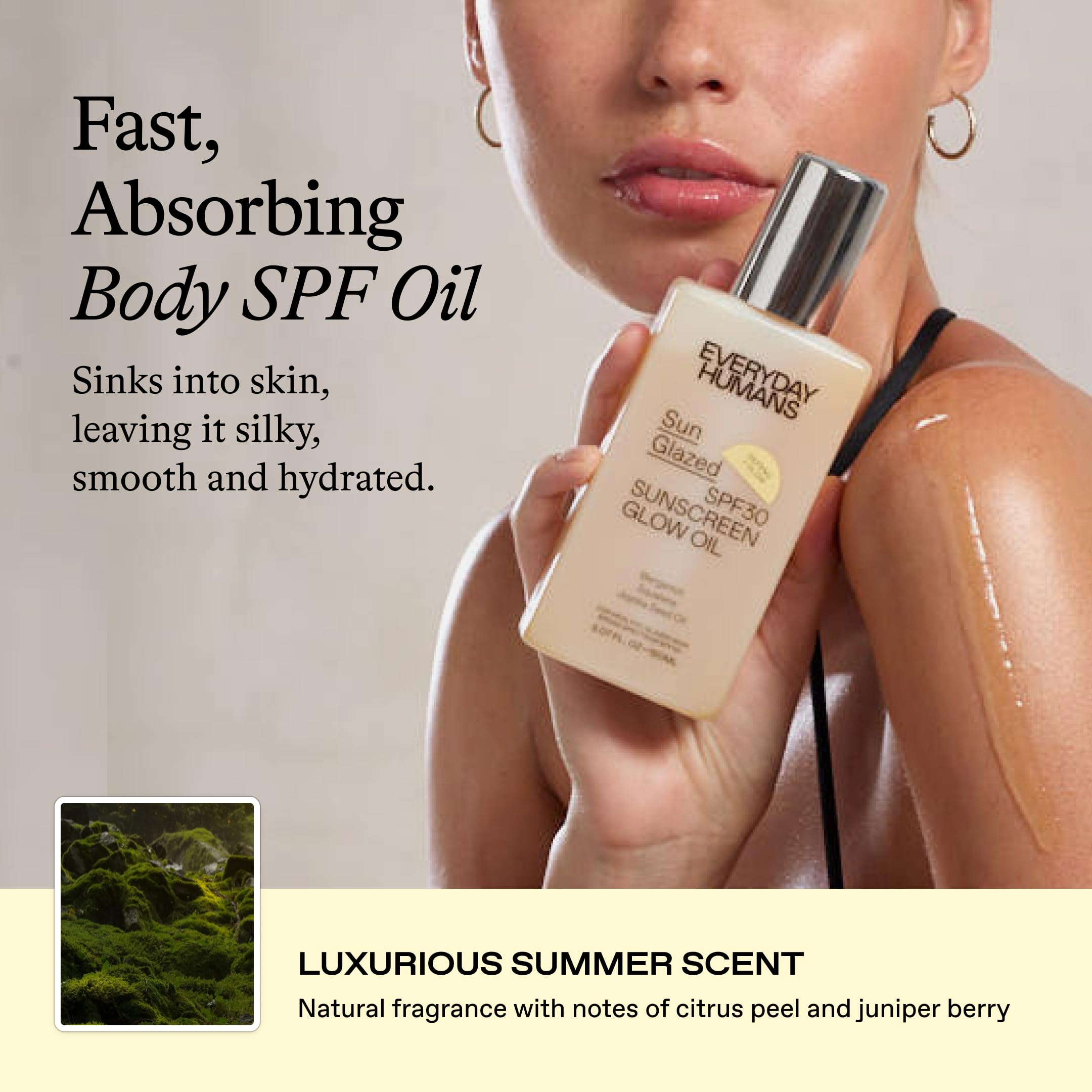Everyday Humans Sun Glazed SPF30 Sheer Body Glow Oil – Hydrating, Non-Sticky Broad Spectrum UV Protection