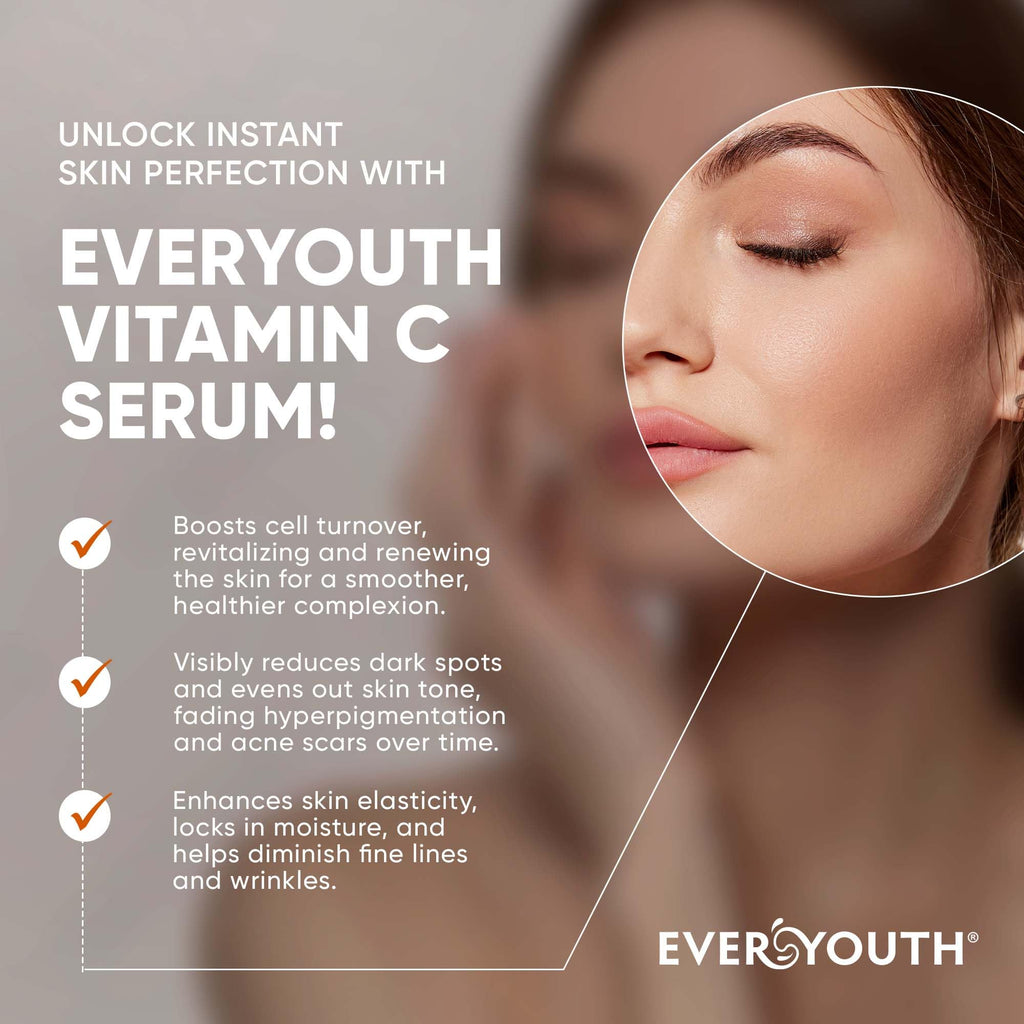 EVERYOUTH Vitamin C Serum for Face with Stem Cells, Niacinamide, Hyaluronic Acid – Retinol + Glycolic, Made in USA