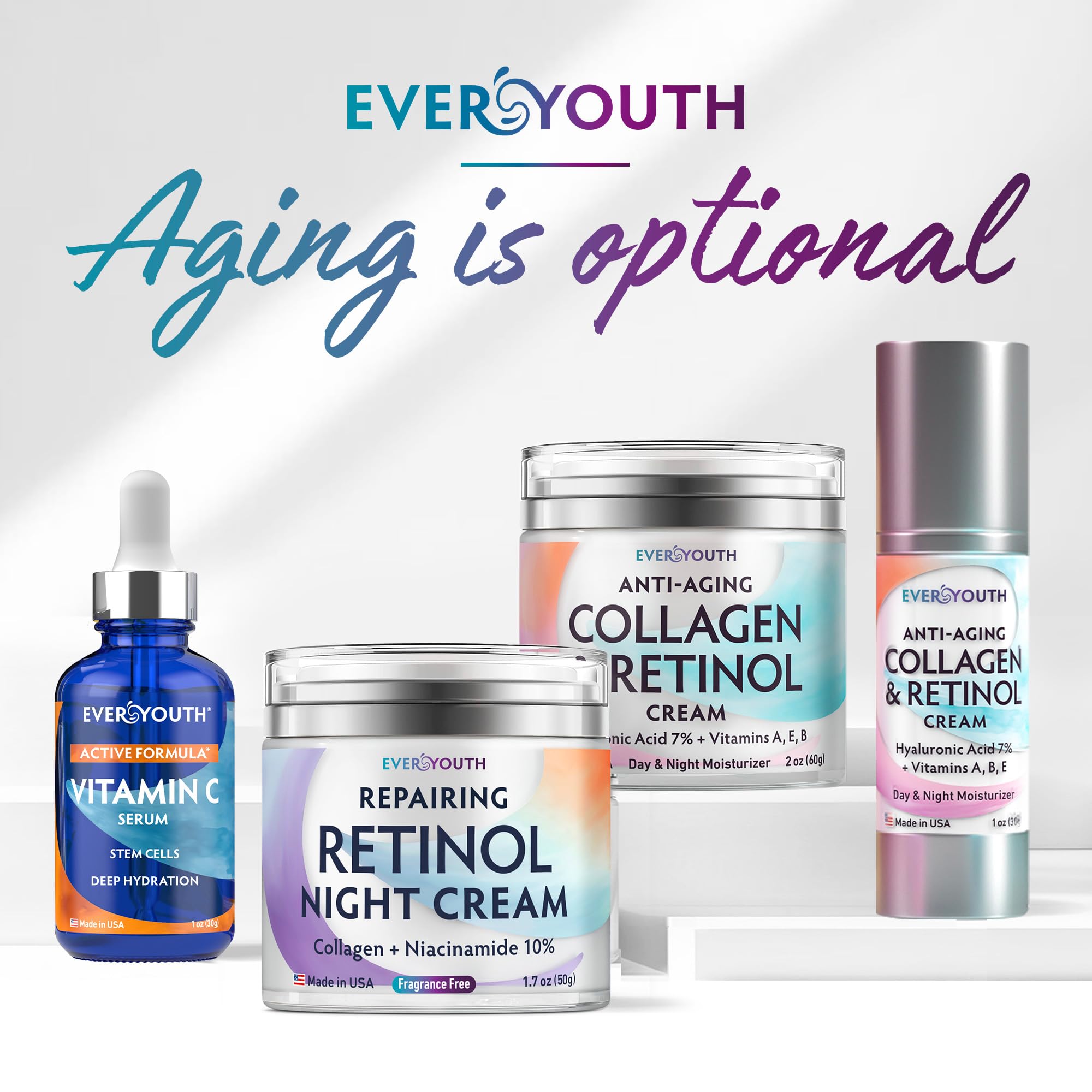 EVERYOUTH Vitamin C Serum for Face with Stem Cells, Niacinamide, Hyaluronic Acid – Retinol + Glycolic, Made in USA