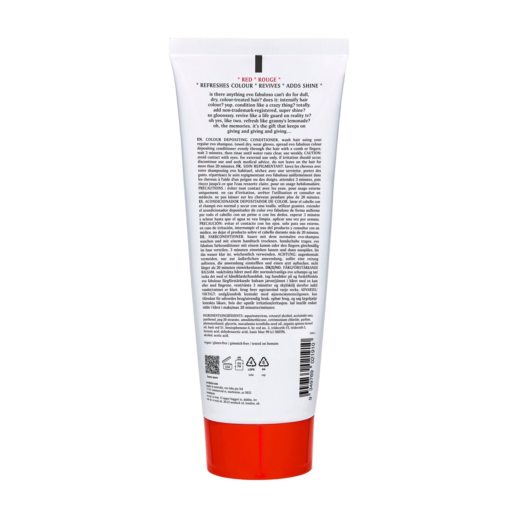 EVO Fabuloso Red Color Depositing Conditioner – Full Size 7.5 oz | Instant Color Refresh