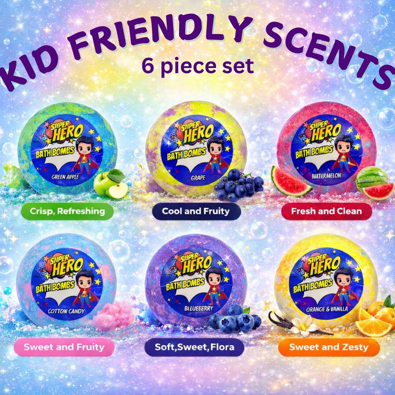 EvolutionUSA 6pc Epic Superhero Bath Bombs for Kids – Toy Inside