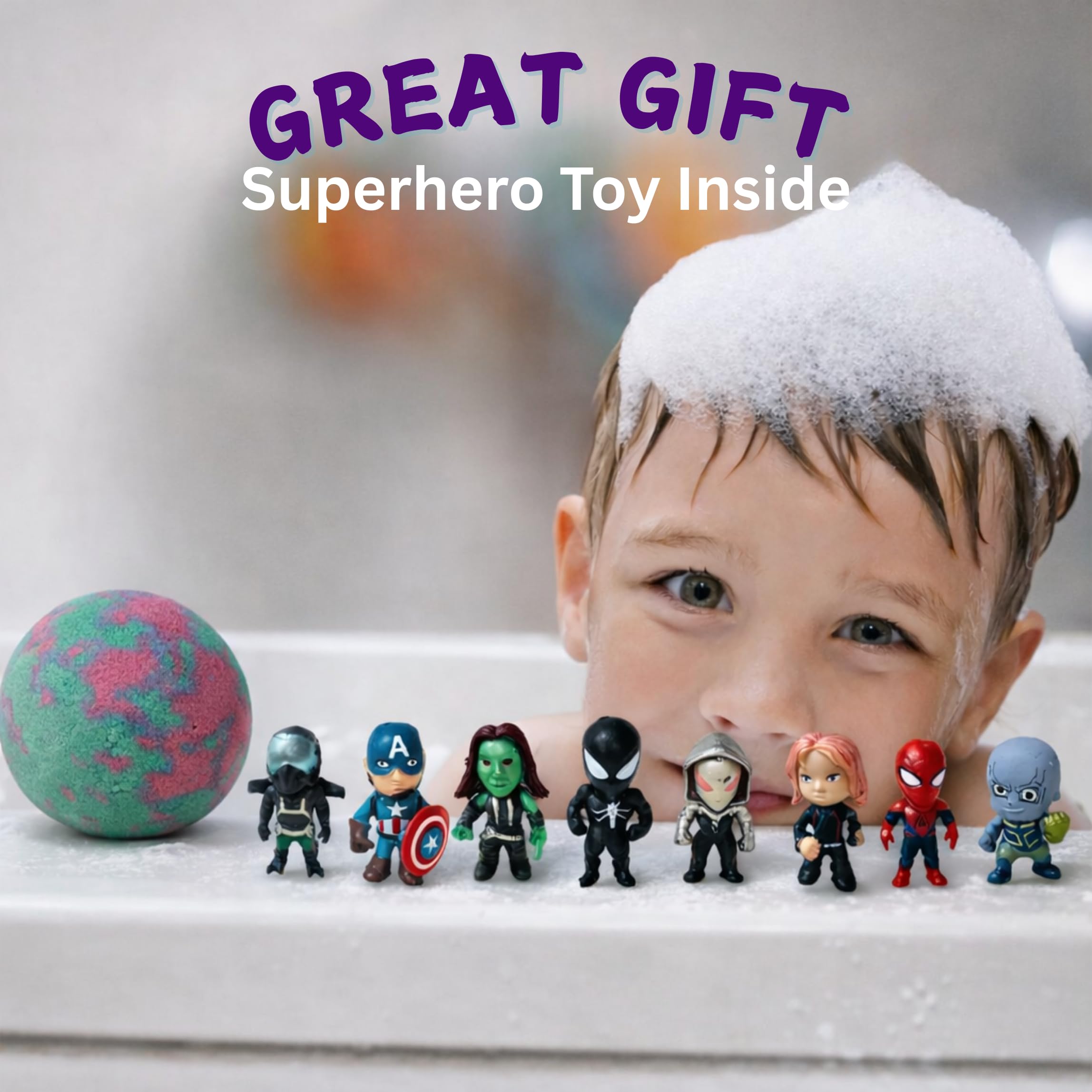 EvolutionUSA 6pc Epic Superhero Bath Bombs for Kids – Toy Inside