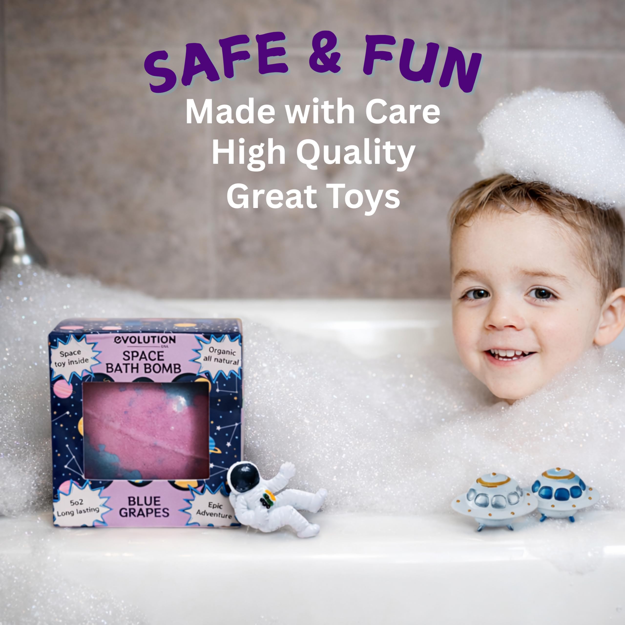 EvolutionUSA Space Bath Bomb for Kids — Toy Inside, Planet Bath Ball, Organic & Hypoallergenic