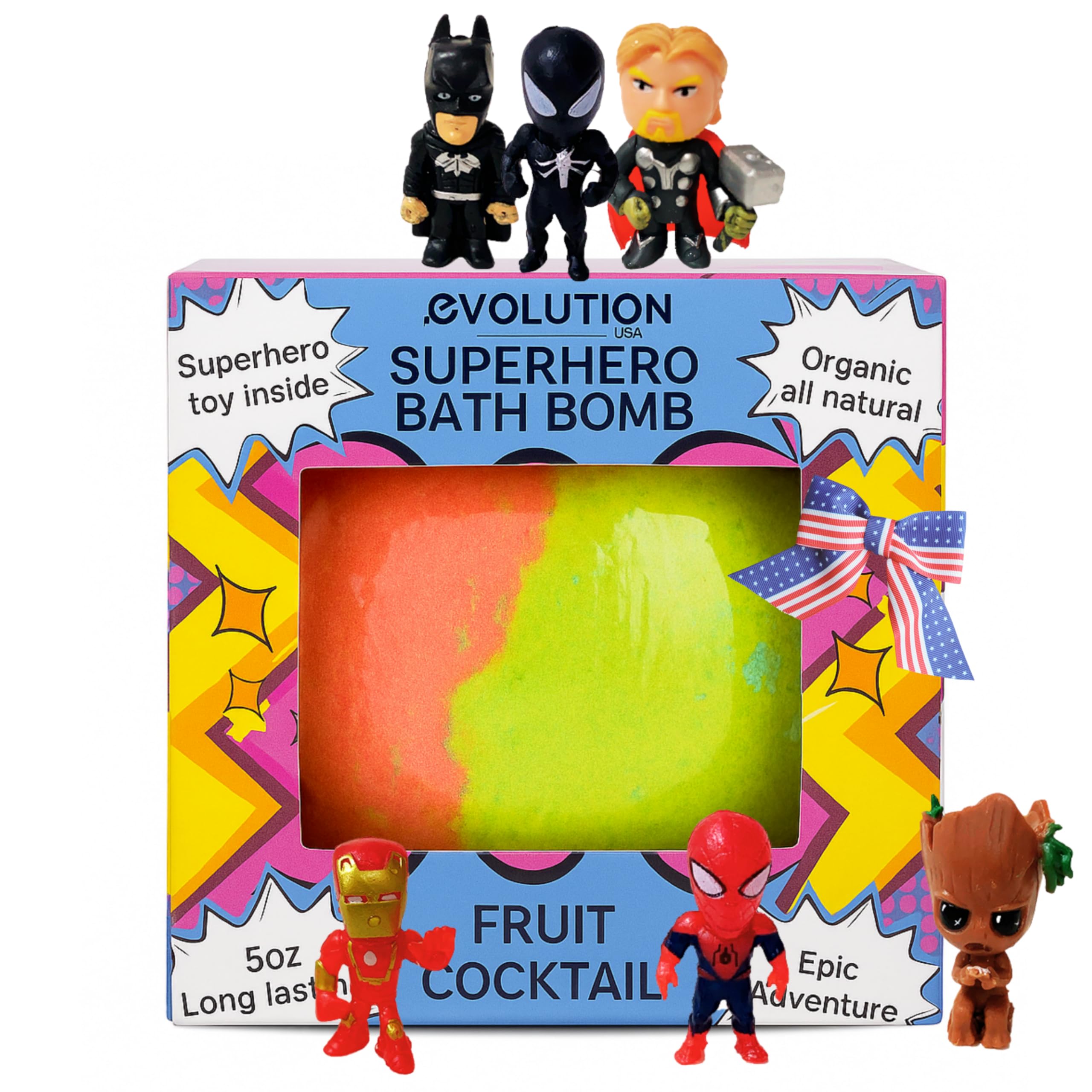 EvolutionUSA 1pc Epic Superhero Bath Bomb for Kids – Toy Inside