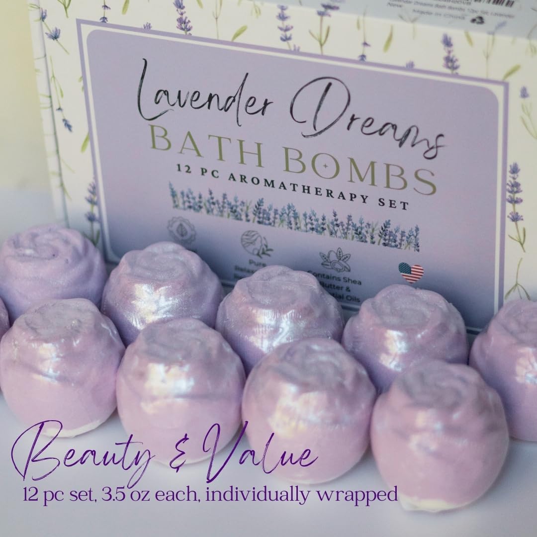 EvolutionUSA Lavender Dreams Bath Bombs for Women – 12 Organic Lavender Bath Bombs Gift Set