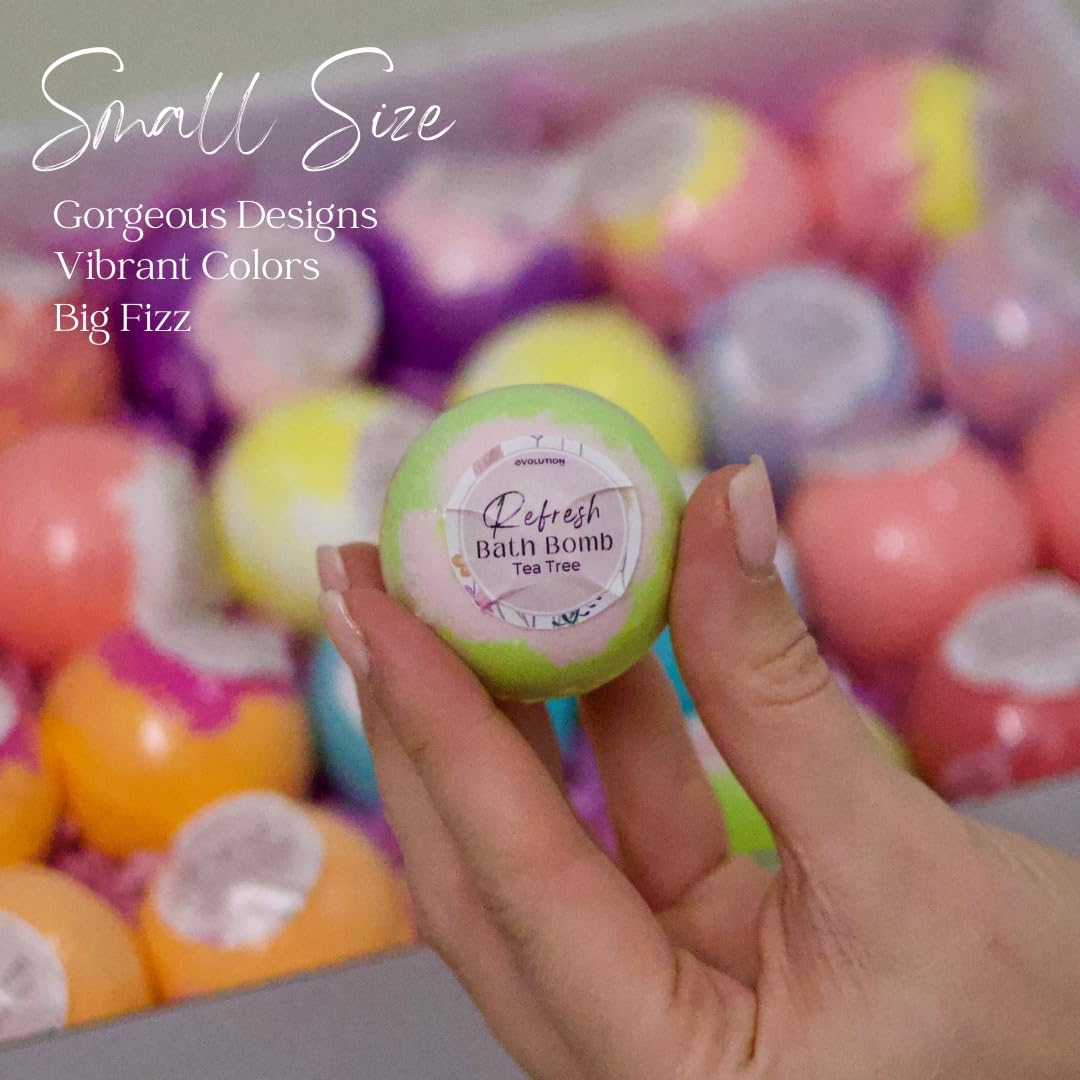 EvolutionUSA Refresh Bath Bombs - 24 Mini Organic Bath Bombs Set for Women and Kids