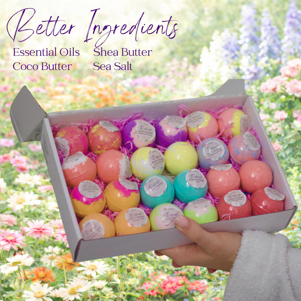 EvolutionUSA Refresh Bath Bombs - 24 Mini Organic Bath Bombs Set for Women and Kids