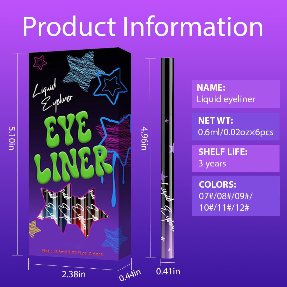 evpct 6Pcs Matte Liquid Eyeliner Set – Waterproof, Smudge-Proof, Quick-Dry, Longwear