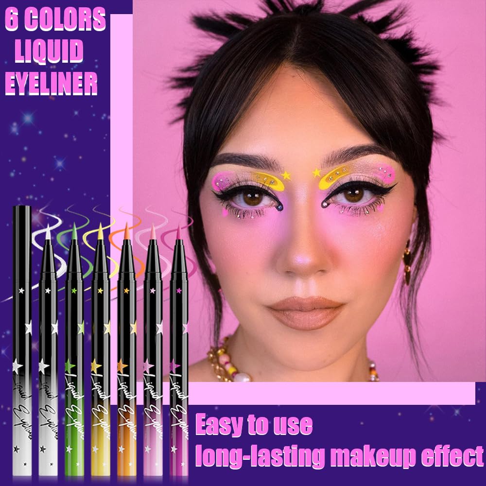 evpct 6Pcs Matte Liquid Eyeliner Set – Waterproof, Smudge-Proof, Quick-Dry, 6 Colors for Eyes, Face & Body