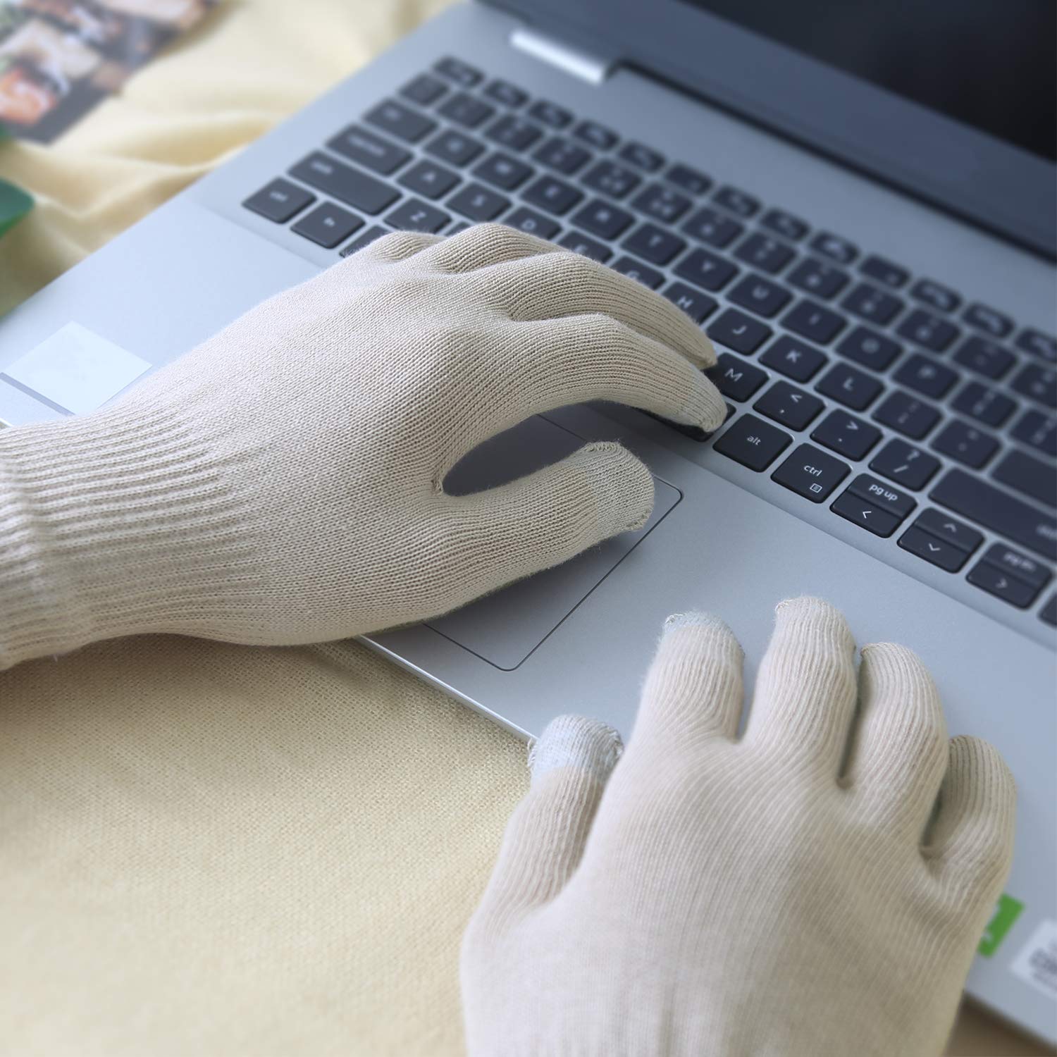 Evridwear Unisex Moisturizing Cotton Gloves with Touchscreen Tips - 6 Pairs, S/M, Beige