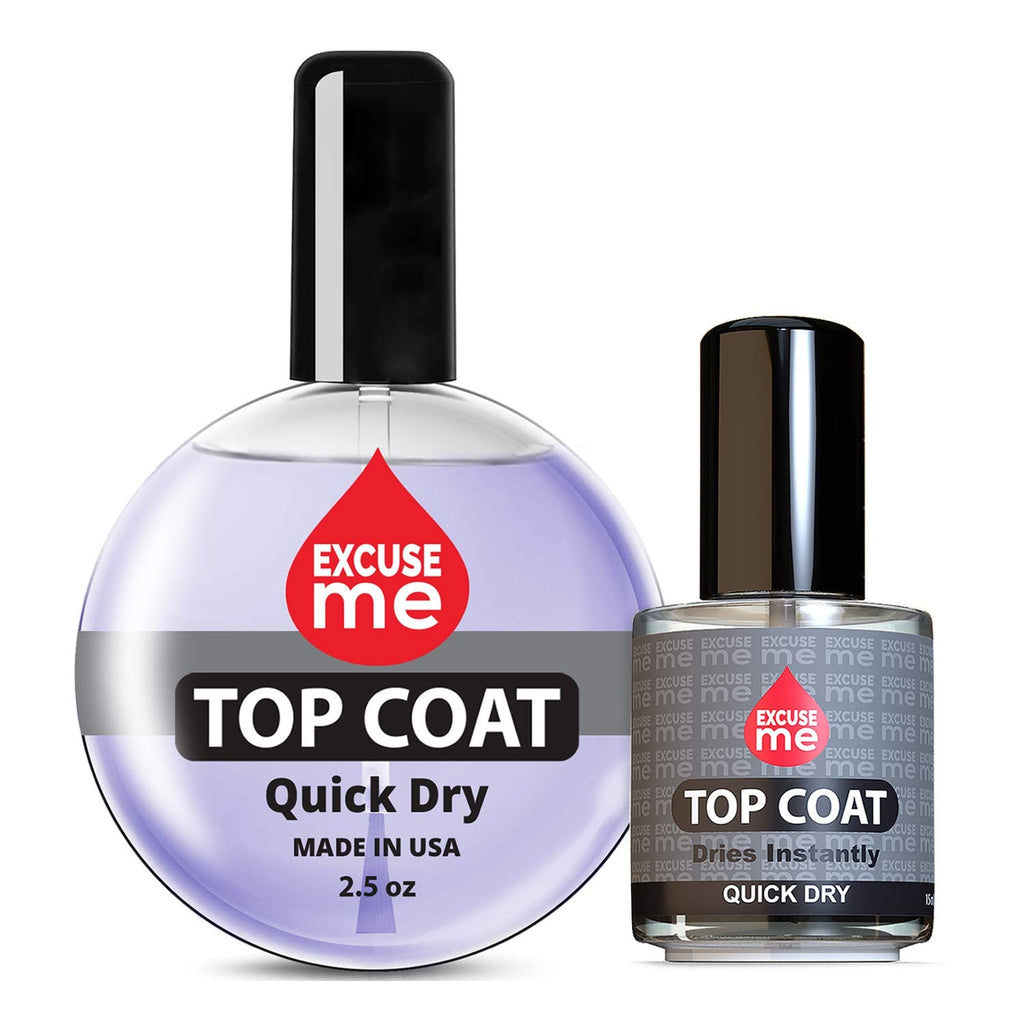 Excuse Me Quick Dry Top Coat Set – 0.5 oz + 2.5 oz Refill | Fast-Drying Nail Finish