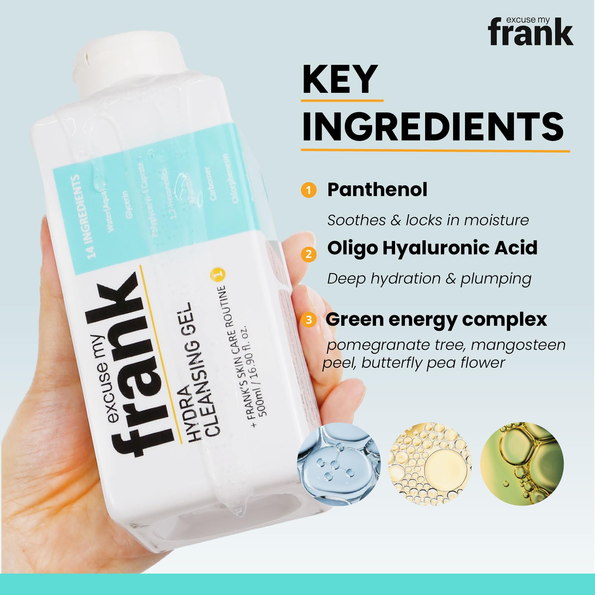 Excuse My Frank Hydra Cleansing Gel – Hydrating Facial Cleanser (2 Pack) | Korean Skincare