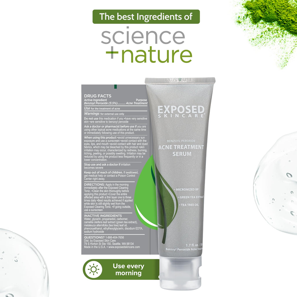Exposed Skin Care Acne Treatment Serum with 3.5% Benzoyl Peroxide – Lightweight Spot Treatment for Teens, Adults, Hormonal & Cystic Acne – Cruelty Free