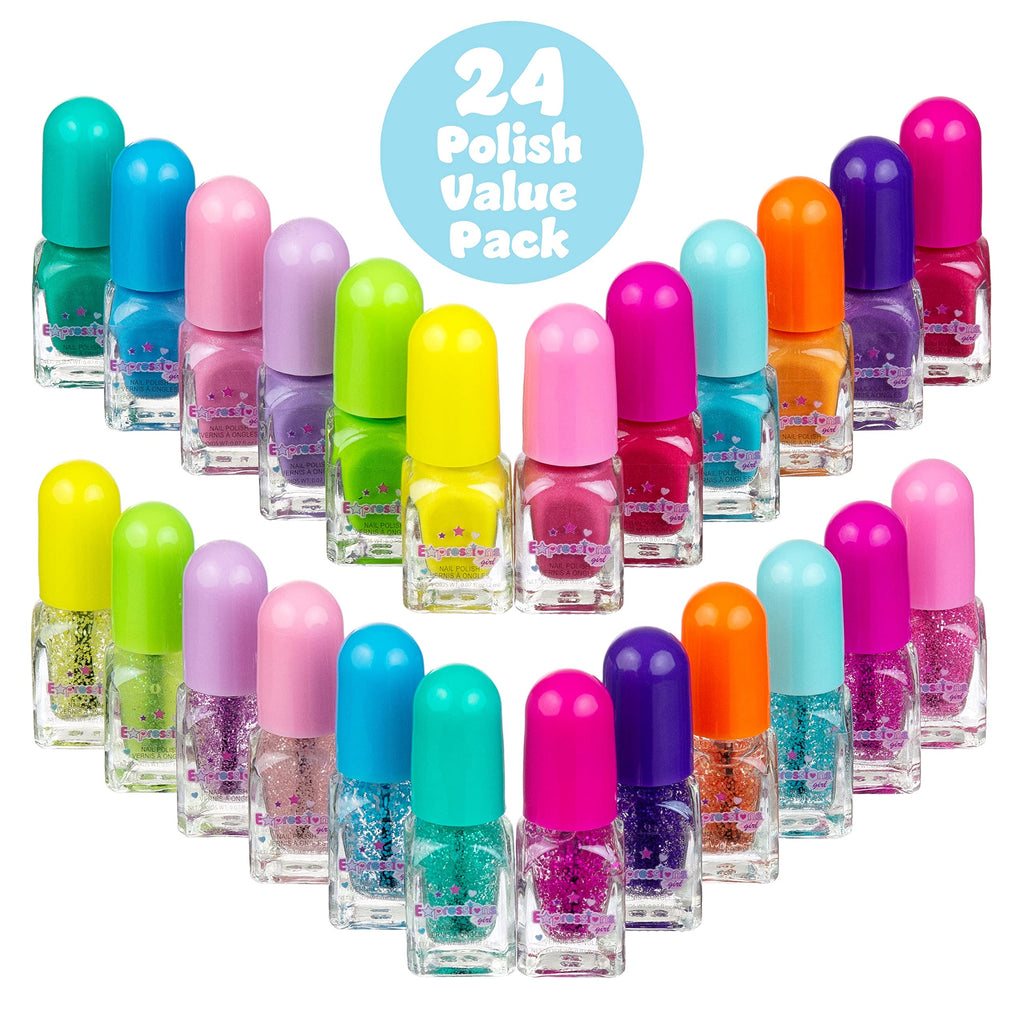 Expressions 24pc Scented Nail Polish Value Pack – Non-Toxic Water-Based Glitter & Shiny Shades