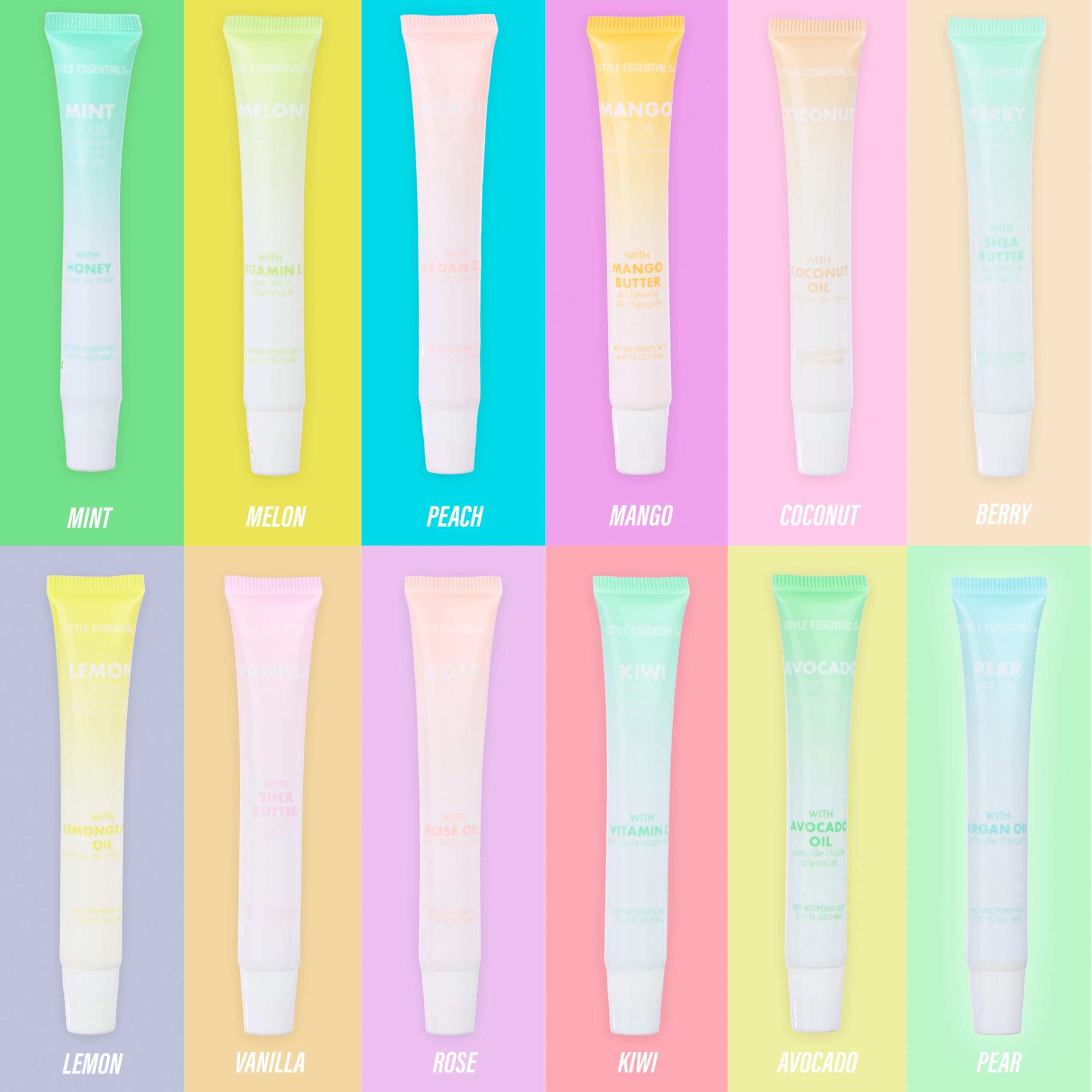 EXPRESSIONS 12pc Lip Oil Set – Flavored Hydrating Lip Oils with Squeeze Tube