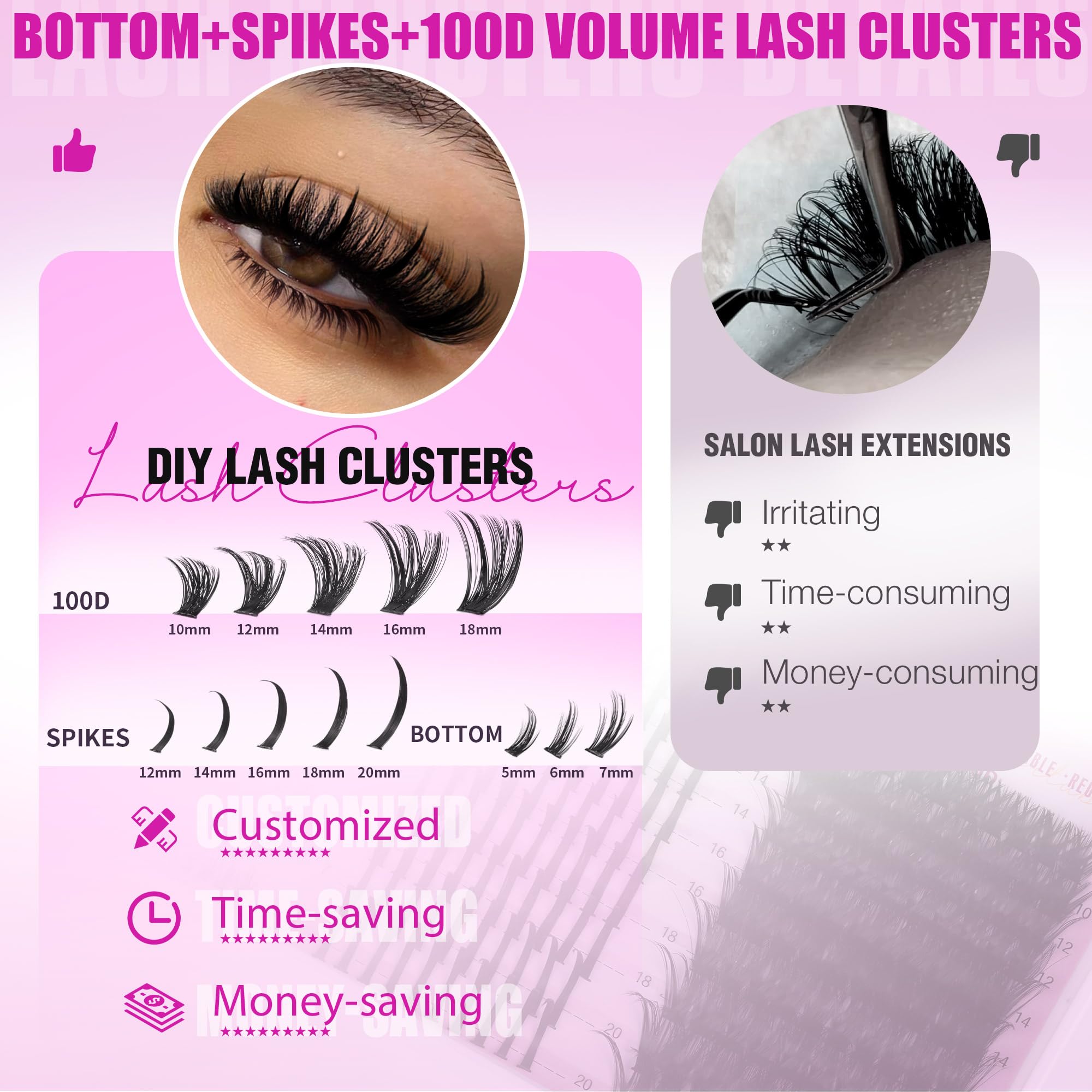EYDEVRO Volume Eyelash Clusters Kit 100D with Spikes & 300 Pcs