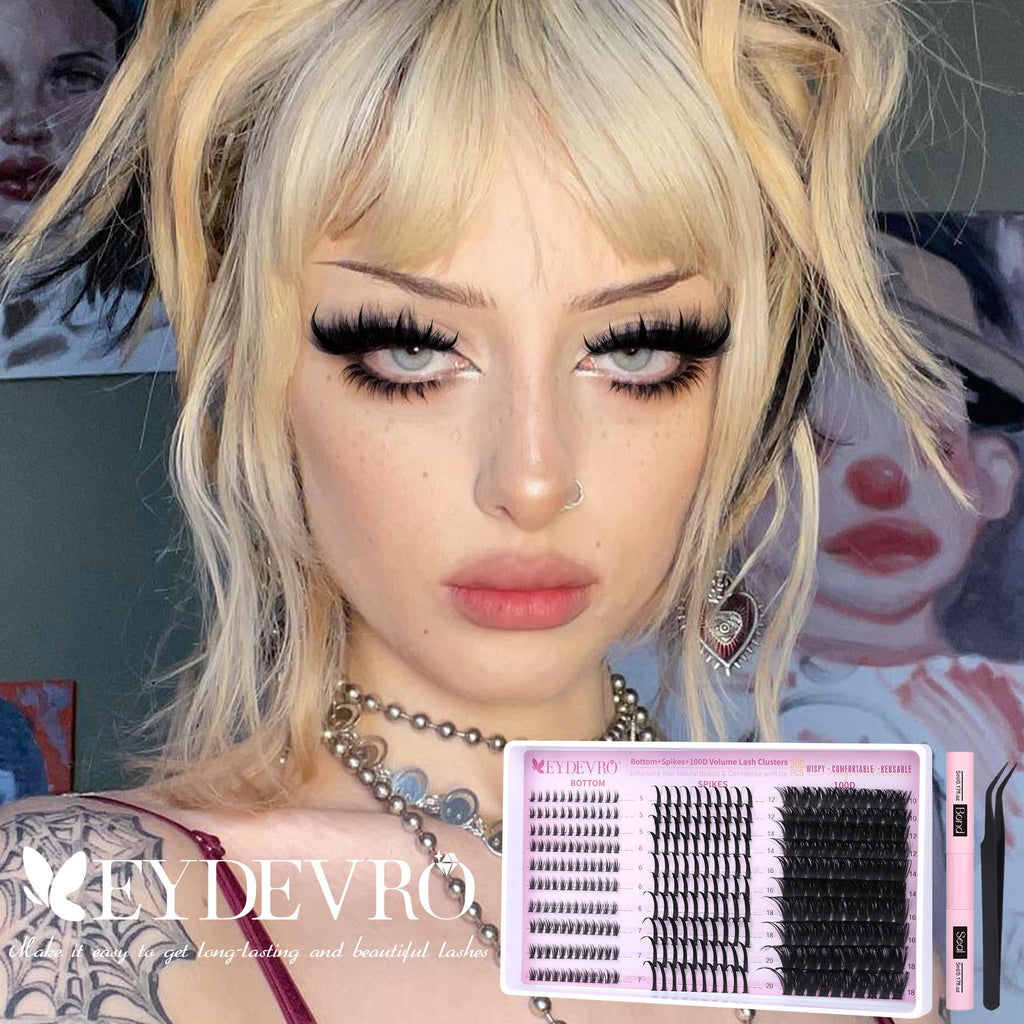 EYDEVRO Volume Eyelash Clusters Kit 100D with Spikes & 300 Pcs